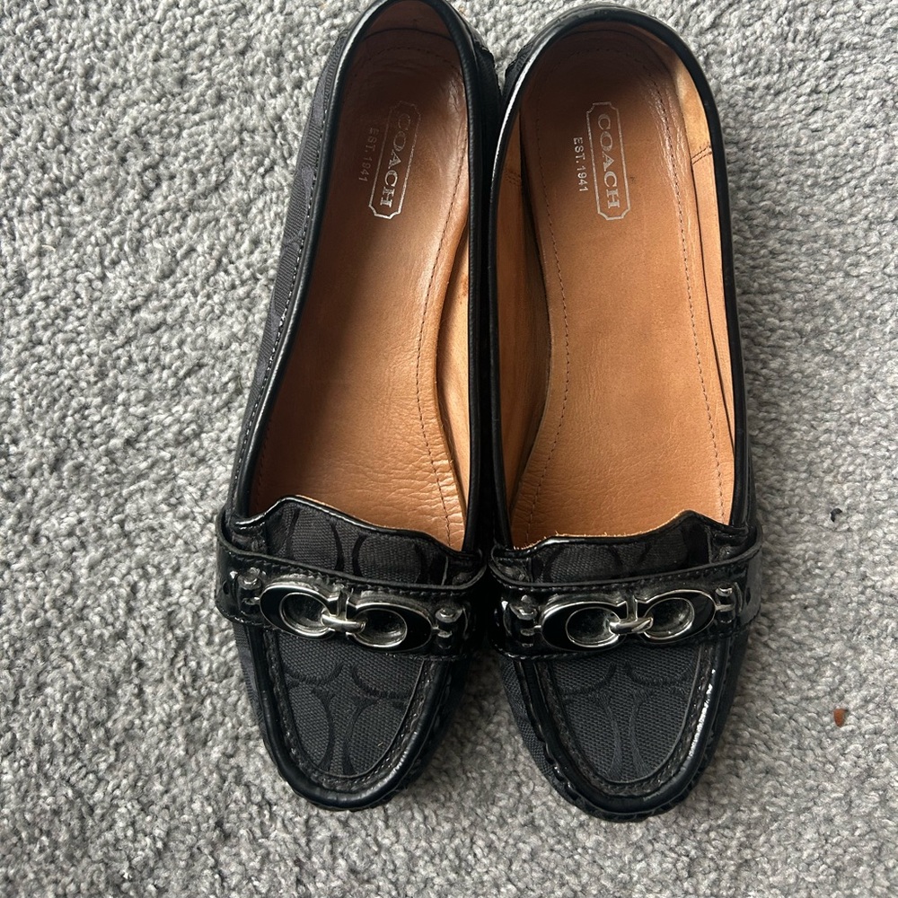 Coach Black Leather Loafers with Silver Accents